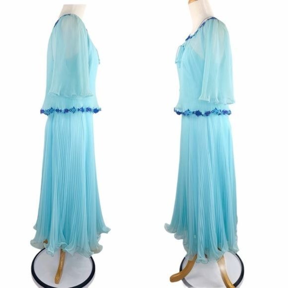 Miss Elliette California 60s Chiffon Dress and Cape VNTG Style 1948B Sky Blue 10 - Picture 10 of 13